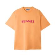 Paarse Logo Spray T-Shirt Sunnei , Orange , Heren