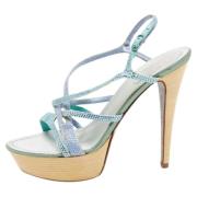 Pre-owned Satin sandals René Caovilla Pre-owned , Blue , Dames