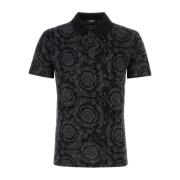 Gedrukt Piquet Polo Shirt Versace , Black , Heren