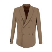 Polyester Double-Breasted Jas Family First , Beige , Heren
