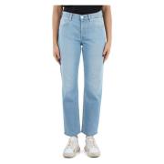 Straight Fit Jeans met Hoge Taille Replay , Blue , Dames