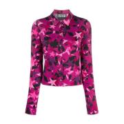 Fuchsia Gepatroonde Blouse voor Dames Versace Jeans Couture , Pink , D...