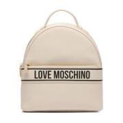 Logo Lettering Ivory PU Rugzak Love Moschino , White , Dames