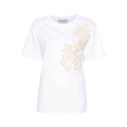 Bloemenborduurwerk Jersey T-shirt Ermanno Scervino , White , Dames