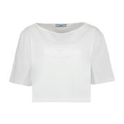 Korte Mouw Crop T-Shirt Prada , White , Dames