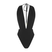 Zwarte diepe V-halter hoge been badpak Saint Laurent , Black , Dames