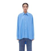 Blauwe Oversized Shirt met Speciaal Label en Knoopsluiting Bottega Ven...