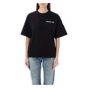 Zwart T-shirt met rubberen logo Moncler , Black , Dames