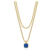 Gold Necklace Layer with 3mm Box Chain and Blue Lapis Square Necklace ...