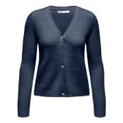 Cable V-Neck Cardigan Only , Blue , Dames