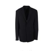 Zwarte wollen blend jas met klassieke revers en knoopsluiting 424 , Bl...