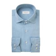 Klassiek Denim Overhemd met Eendelige Kraag Profuomo , Blue , Heren