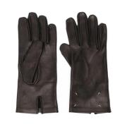 Zwarte Leren Handschoenen met Witte Stiksels Maison Margiela , Black ,...