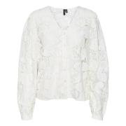 Kanten shirt in Cloud Dancer wit Vero Moda , White , Dames