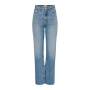 Blauwe effen katoenen jeans met zakken Only , Blue , Dames