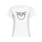 T-shirt met Love Birds borduursel Pinko , White , Dames