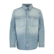 Geborduurd Denim Overhemd Balmain , Blue , Heren