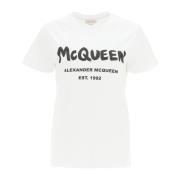 Wit Katoenen Logo T-Shirt Alexander McQueen , White , Dames