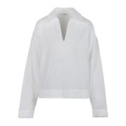 Witte Poplin Overhemd met Puntige Kraag en V-Hals Ottod'Ame , White , ...