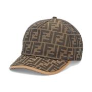 Bruine Baseballpet met FF Jacquard Stof Fendi , Brown , Heren