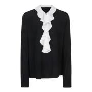 Zwarte gerimpelde blouse N21 , Black , Dames