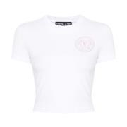 Witte V-Emblem Logo Print T-shirt Versace Jeans Couture , White , Dame...