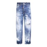 Ripped Straight Wash Jeans Dsquared2 , Blue , Dames