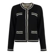 Contrasterende Trim Merino Wol Cardigan Tory Burch , Black , Dames