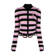 Gestreepte wollen blend cardigan met borduursel Cormio , Pink , Dames