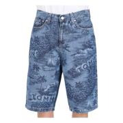 Heren Denim Shorts met Tropische Print Tommy Jeans , Blue , Heren