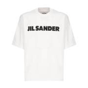 Witte Katoenen T-shirt met Bedrukt Logo Jil Sander , White , Heren