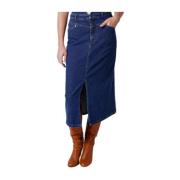 Lange Denim Rok met Klassieke Rechte Snit NAF NAF , Blue , Dames