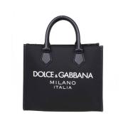 Zwarte nylon boodschappentas met lederen details Dolce & Gabbana , Bla...