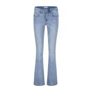 Flared Denim Jeans Red Button , Blue , Dames