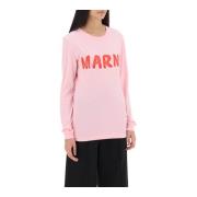 Geborsteld Logo Longsleeve T-Shirt Marni , Pink , Dames