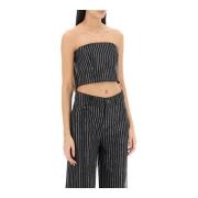 Gecropte top met paillettenstrepen Rotate Birger Christensen , Black ,...