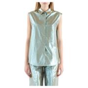 Casual Overhemden - Mouwloos Poplin Lurex Knoopsluiting Tela , Green ,...