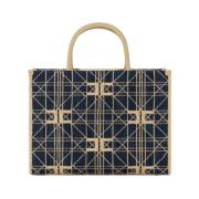 Jacquard Shopper Tas met Kunstleren Details Elisabetta Franchi , Blue ...