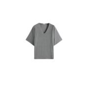 Gestreept V-Hals T-Shirt Aspesi , Gray , Dames