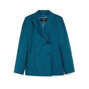 Blauwe Wollen Stretch Jas Max Mara Weekend , Blue , Dames