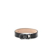 Gancini Leren Riem met Palladium-Finish Gesp Salvatore Ferragamo , Bla...