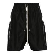Gerecyclede Zwarte Poplin Shorts met Geplooide Details Rick Owens , Bl...