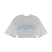 Katoenen Crop T-shirt Marni , White , Dames
