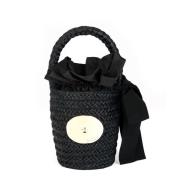 Zwarte Raffia Bucket Tas met Goudkleurige Hardware Patou , Black , Dam...