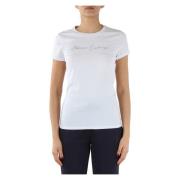Stretch katoenen T-shirt met voorlogo Armani Exchange , White , Dames