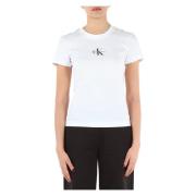 Slim Fit Katoenen T-shirt met Logo Borduursel Calvin Klein Jeans , Whi...