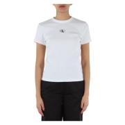 Stretch Katoenen Geribbelde T-shirt Calvin Klein Jeans , White , Dames