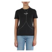 Katoenen T-shirt met Afneembaar Kettingdetail Replay , Black , Dames