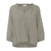 Linnen Blouse met Ruchedetail Part Two , Gray , Dames