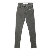 Hoge taille skinny jeans, donkergrijs Off White , Gray , Dames